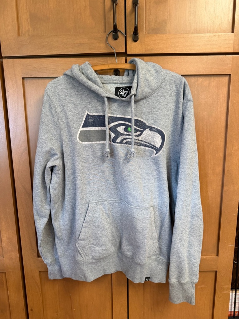 47 Brand Gray Seahawks Crewneck Sweatshirt with Navy and Green Logo
